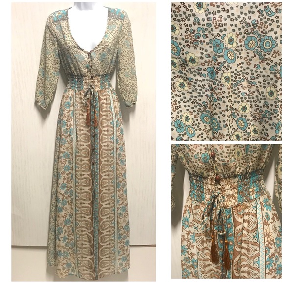 Dresses & Skirts - Sheer Boho Chic Maxi Dress Button Down Tassles C